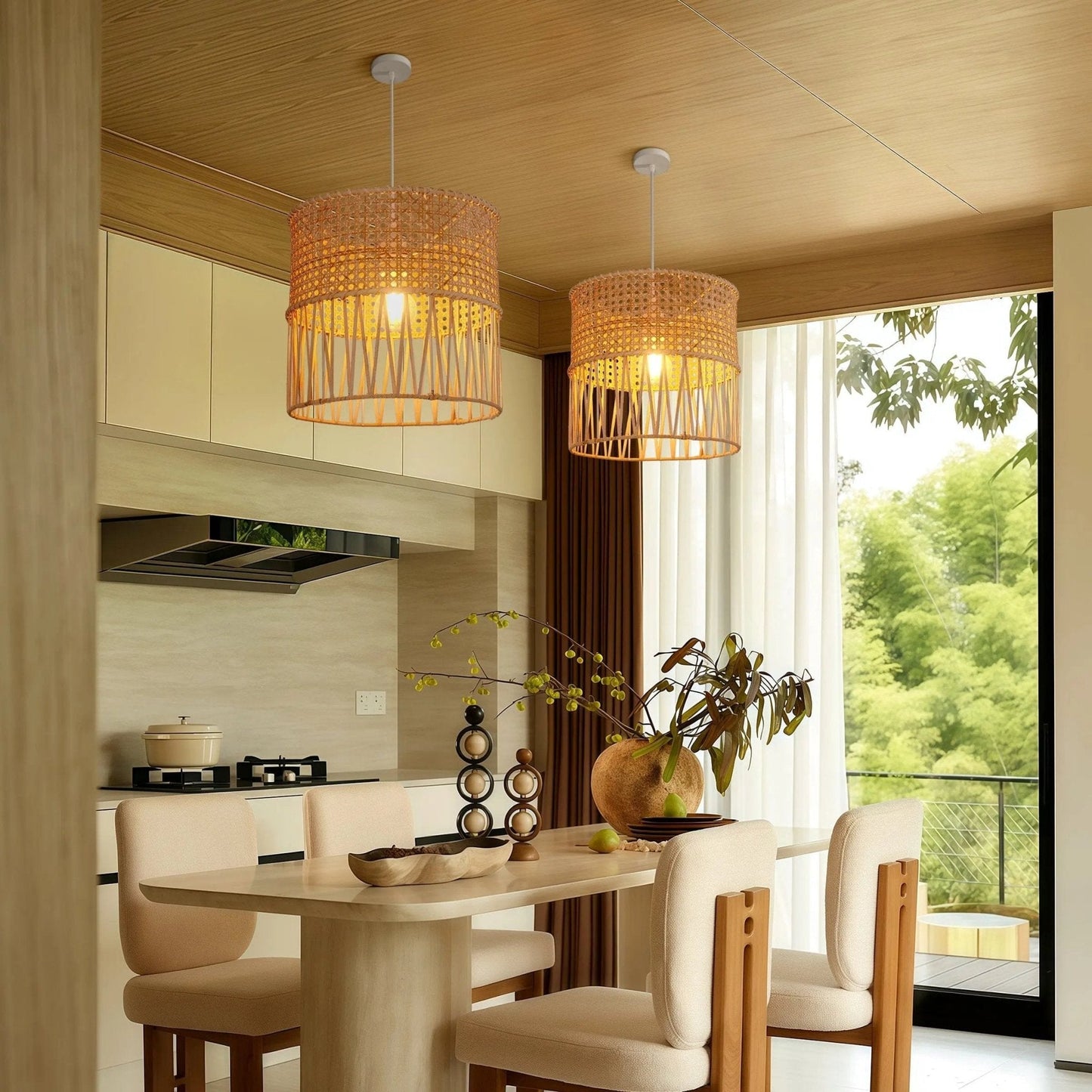 Lightsin Wabi - Sabi Style Hand - woven Rattan Pendant Light - House Comfort