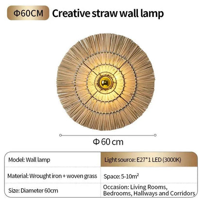 Lightsin Wabi - Sabi Vintage Woven Grass Bedside Wall Lamp - House Comfort