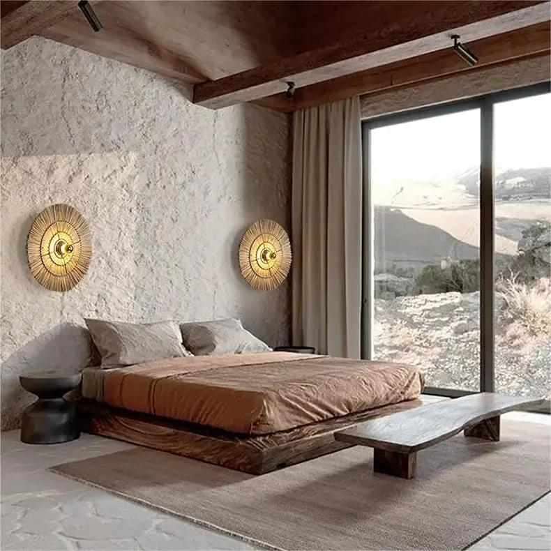 Lightsin Wabi - Sabi Vintage Woven Grass Bedside Wall Lamp - House Comfort