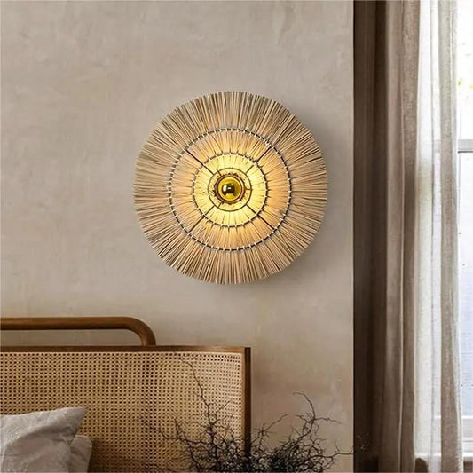 Lightsin Wabi - Sabi Vintage Woven Grass Bedside Wall Lamp - House Comfort