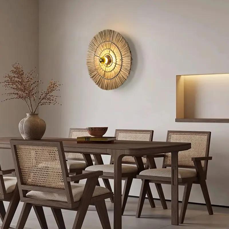 Lightsin Wabi - Sabi Vintage Woven Grass Bedside Wall Lamp - House Comfort
