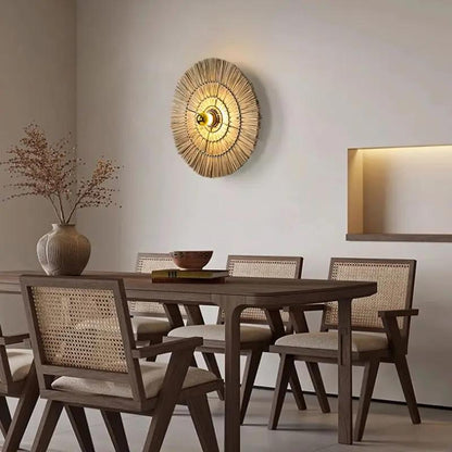 Lightsin Wabi - Sabi Vintage Woven Grass Bedside Wall Lamp - House Comfort