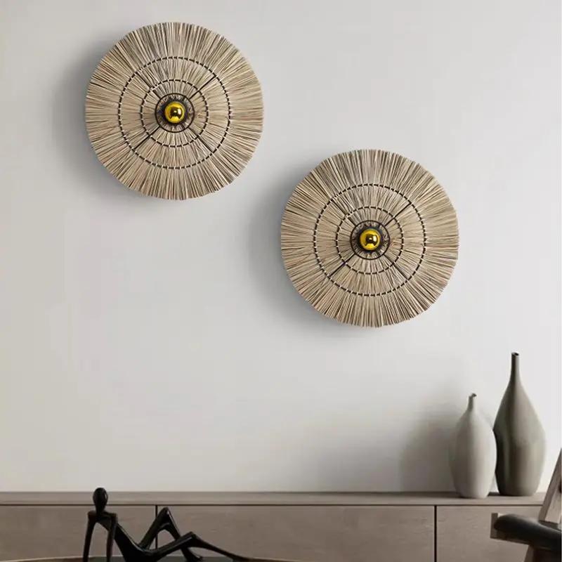 Lightsin Wabi - Sabi Vintage Woven Grass Bedside Wall Lamp - House Comfort