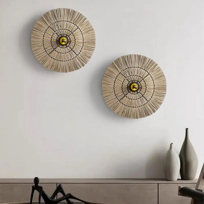 Lightsin Wabi - Sabi Vintage Woven Grass Bedside Wall Lamp - House Comfort