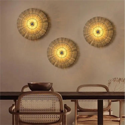 Lightsin Wabi - Sabi Vintage Woven Grass Bedside Wall Lamp - House Comfort