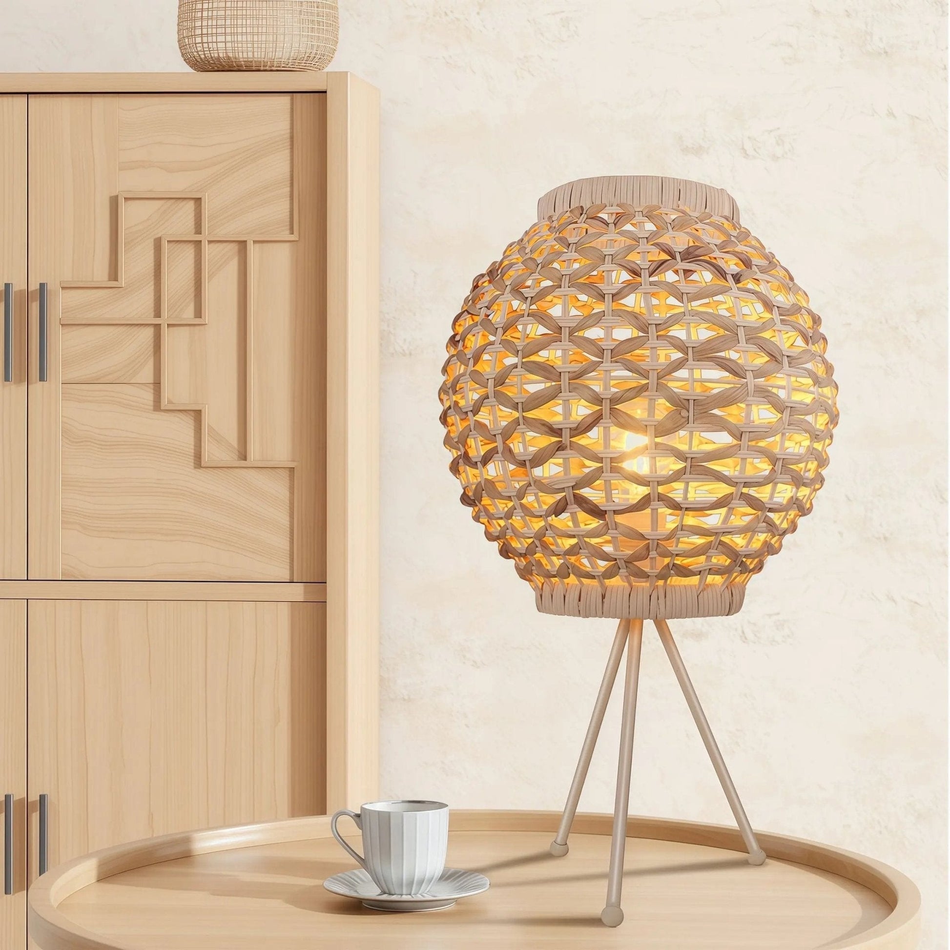 Lightsin Water Hyacinth Rattan Ball - Shaped Woven Table Lamp – Natural Handwoven Lighting for Cozy Spaces - House Comfort