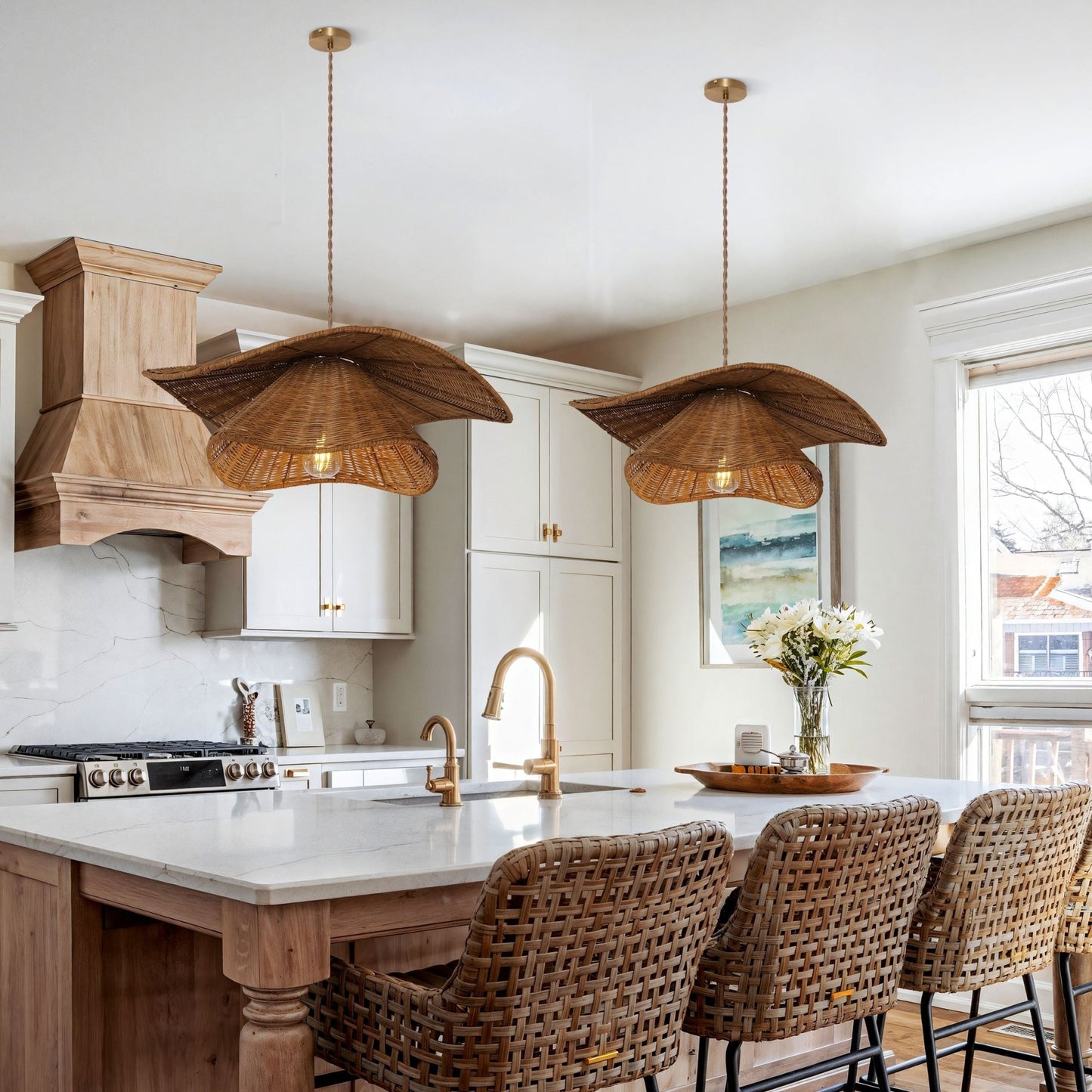 Lightsin Woven Rattan and Iron Pendant Light – Organic Ceiling Pendant Light for Dining Room, Living Room, and Modern Rustic Interiors - House Comfort