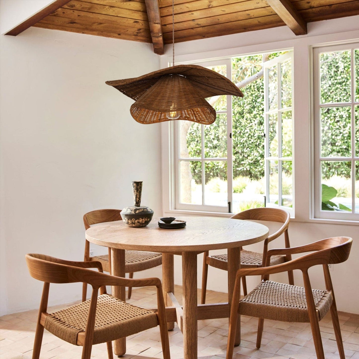 Lightsin Woven Rattan and Iron Pendant Light – Organic Ceiling Pendant Light for Dining Room, Living Room, and Modern Rustic Interiors - House Comfort