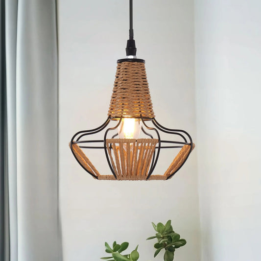Lightsin Woven Rattan Cage Pendant Light for Natural Charm and Effortless Elegance - House Comfort