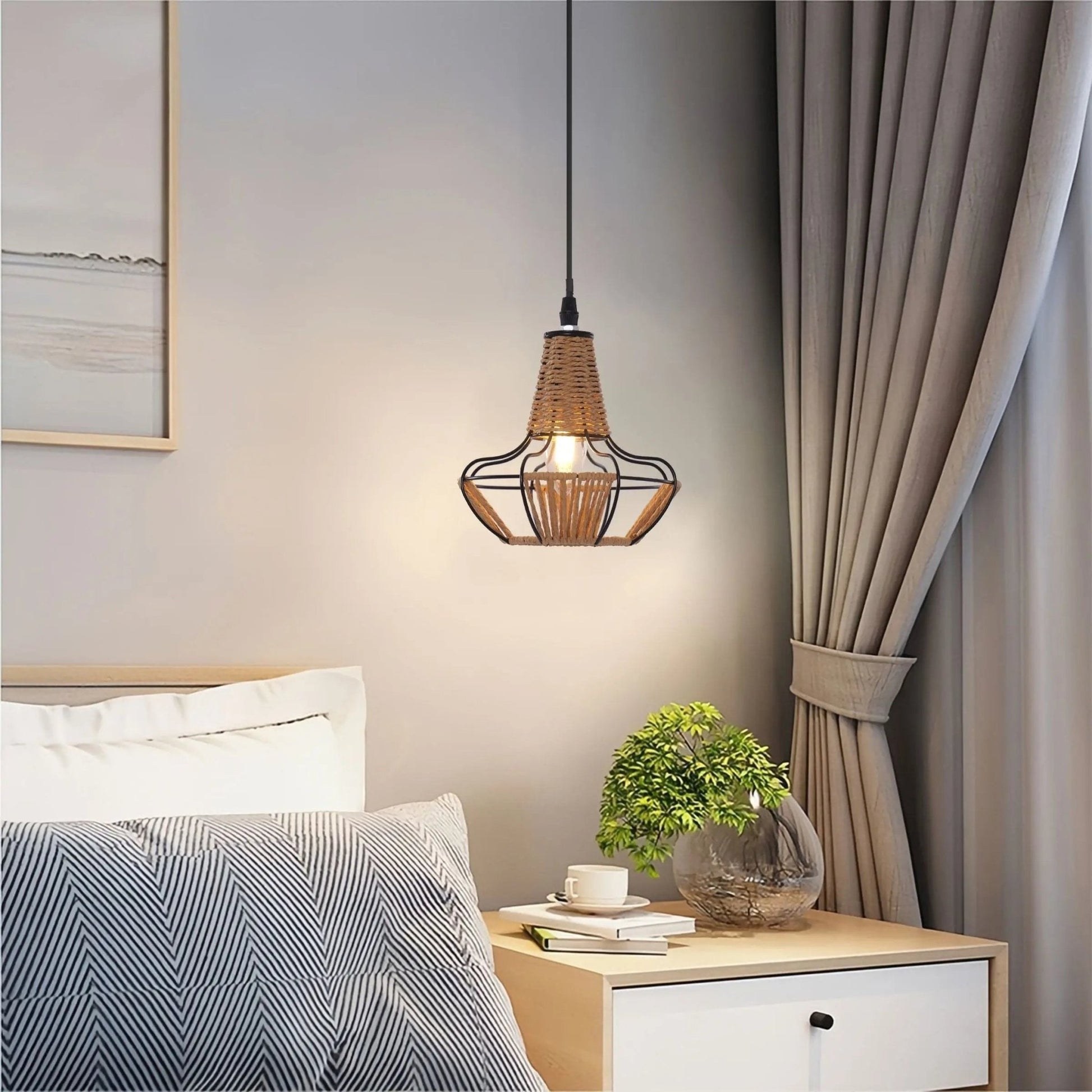 Lightsin Woven Rattan Cage Pendant Light for Natural Charm and Effortless Elegance - House Comfort