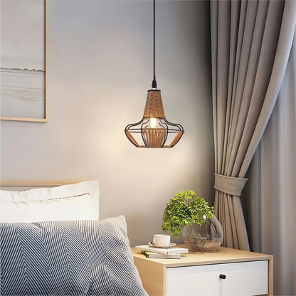 Lightsin Woven Rattan Cage Pendant Light for Natural Charm and Effortless Elegance - House Comfort