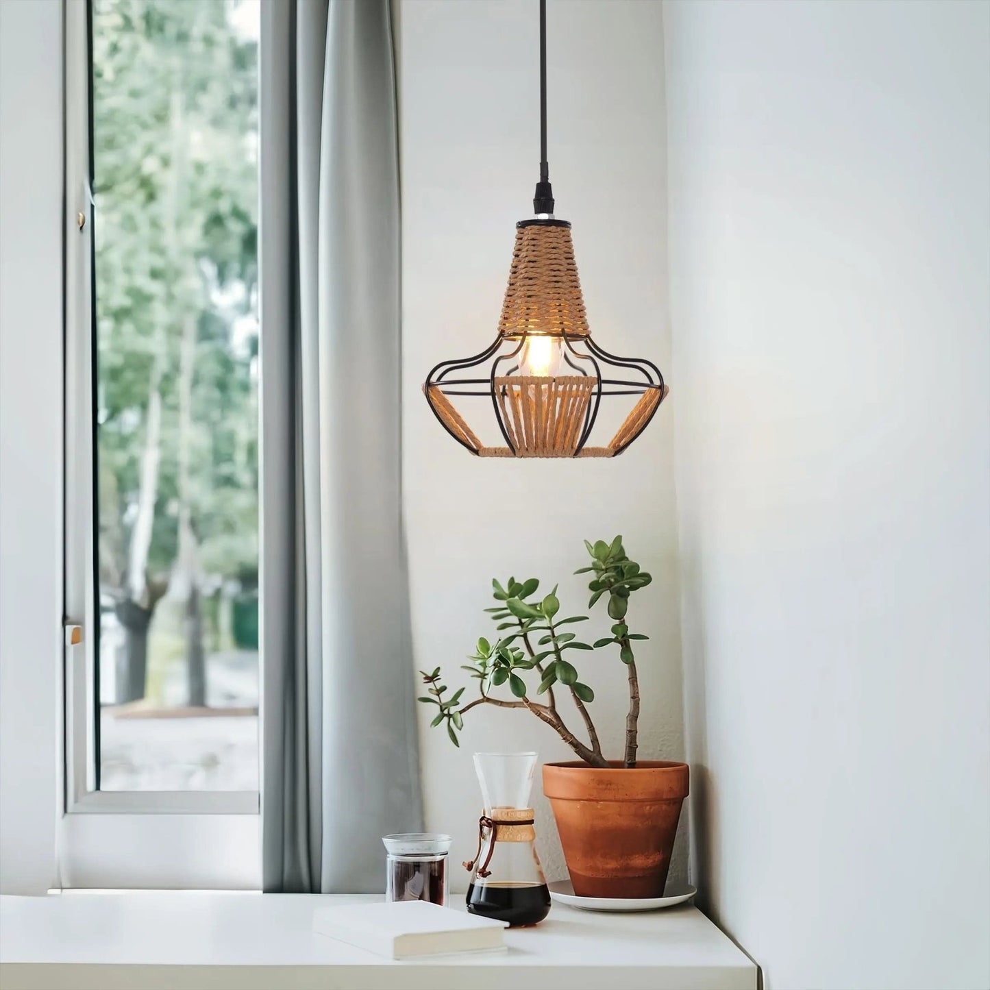 Lightsin Woven Rattan Cage Pendant Light for Natural Charm and Effortless Elegance - House Comfort