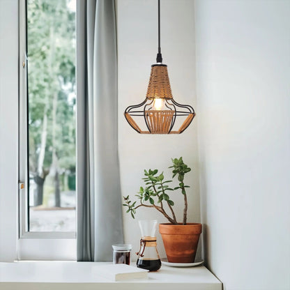 Lightsin Woven Rattan Cage Pendant Light for Natural Charm and Effortless Elegance - House Comfort