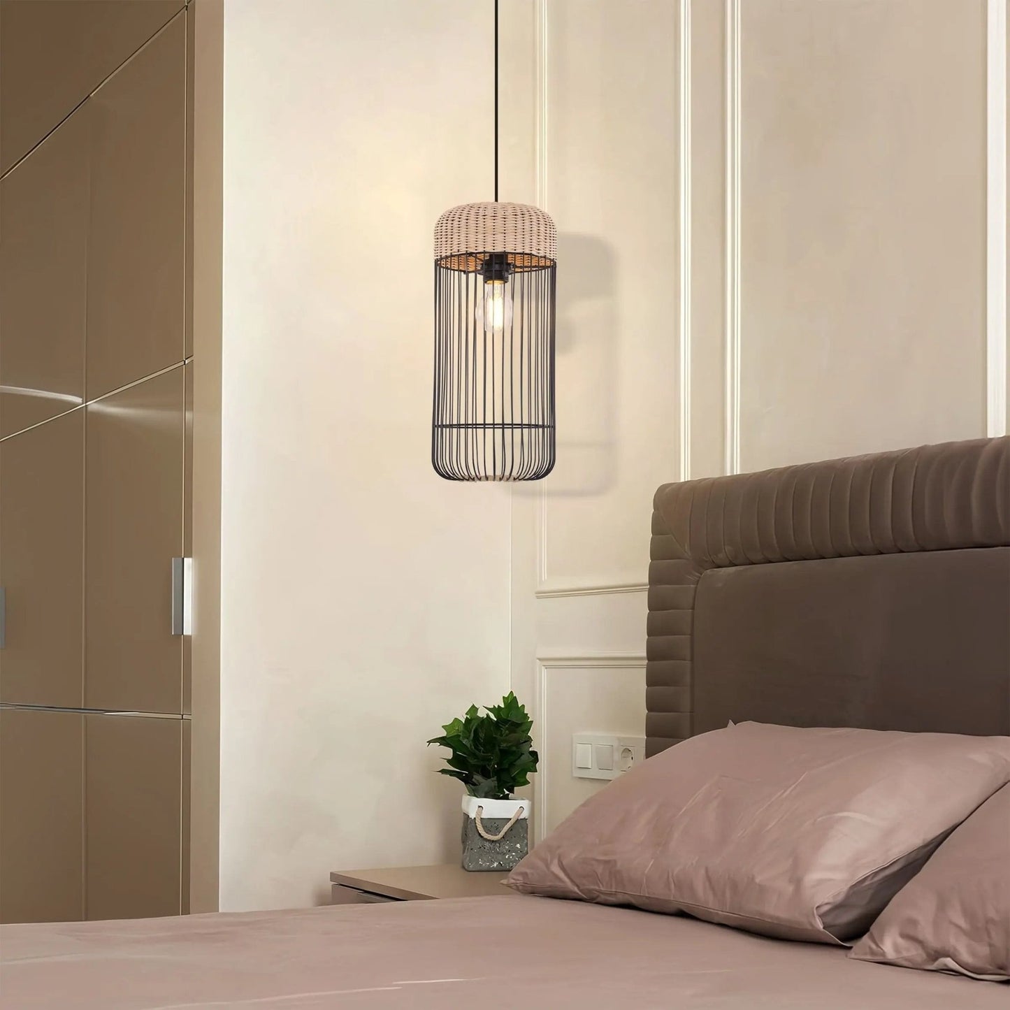 Lightsin Woven Rattan Cylinder Pendant Light for Warm and Inviting Spaces - House Comfort