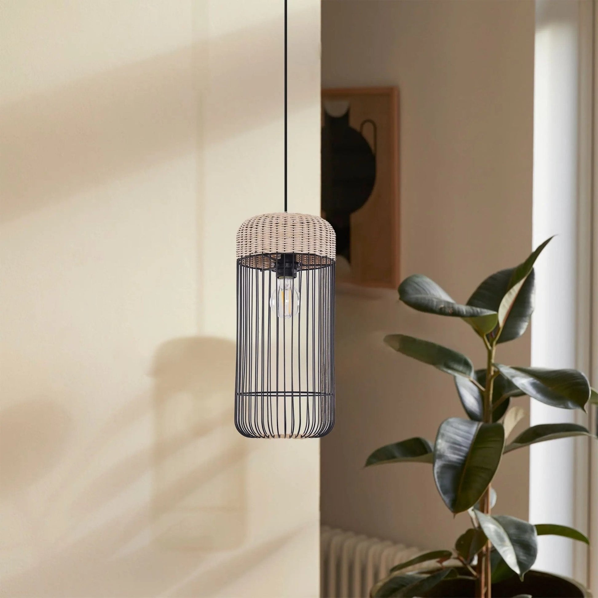 Lightsin Woven Rattan Cylinder Pendant Light for Warm and Inviting Spaces - House Comfort