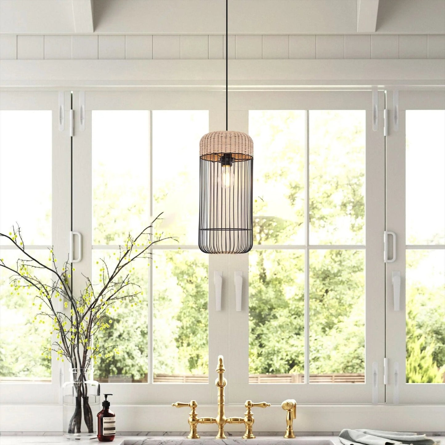 Lightsin Woven Rattan Cylinder Pendant Light for Warm and Inviting Spaces - House Comfort