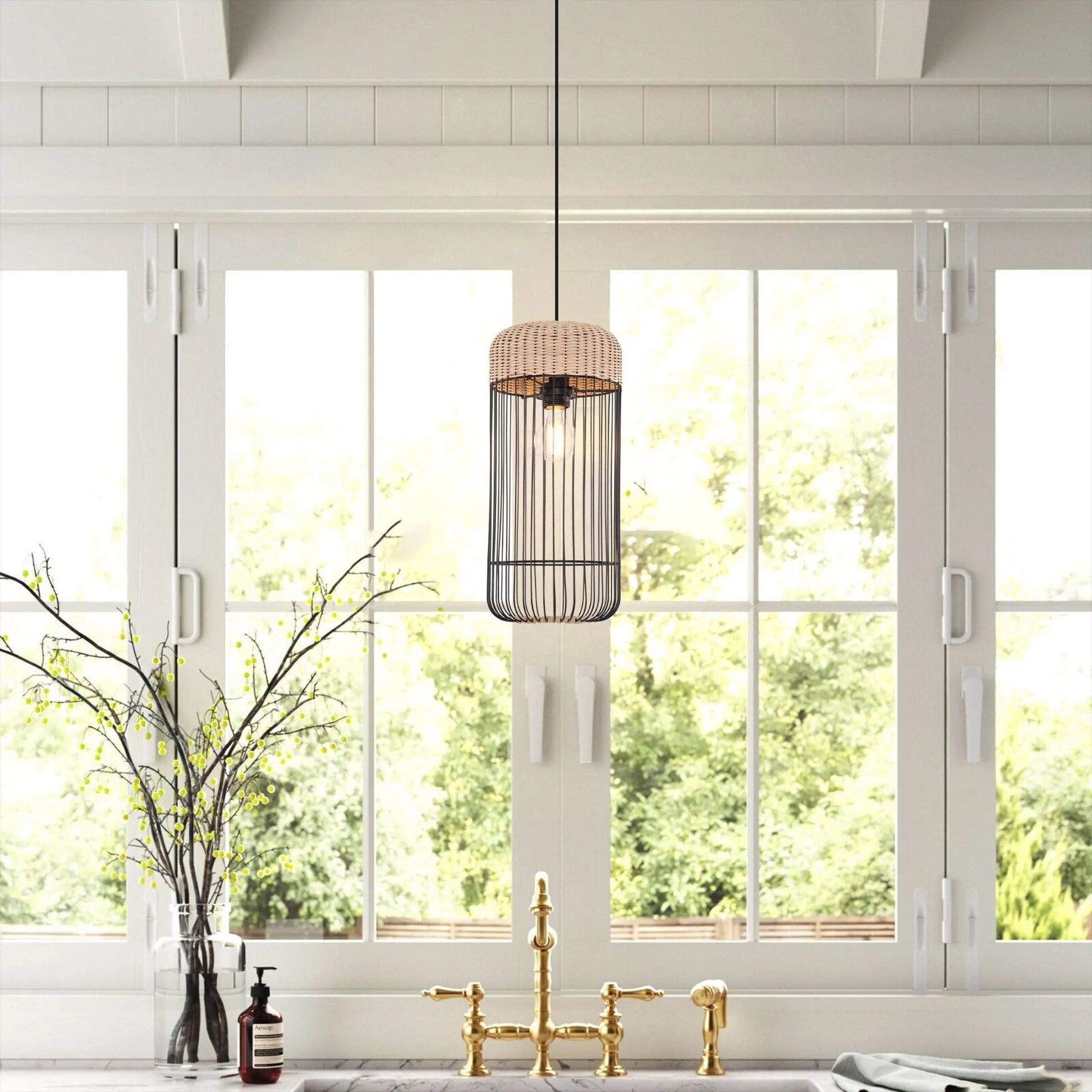 Lightsin Woven Rattan Cylinder Pendant Light for Warm and Inviting Spaces - House Comfort
