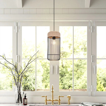 Lightsin Woven Rattan Cylinder Pendant Light for Warm and Inviting Spaces - House Comfort