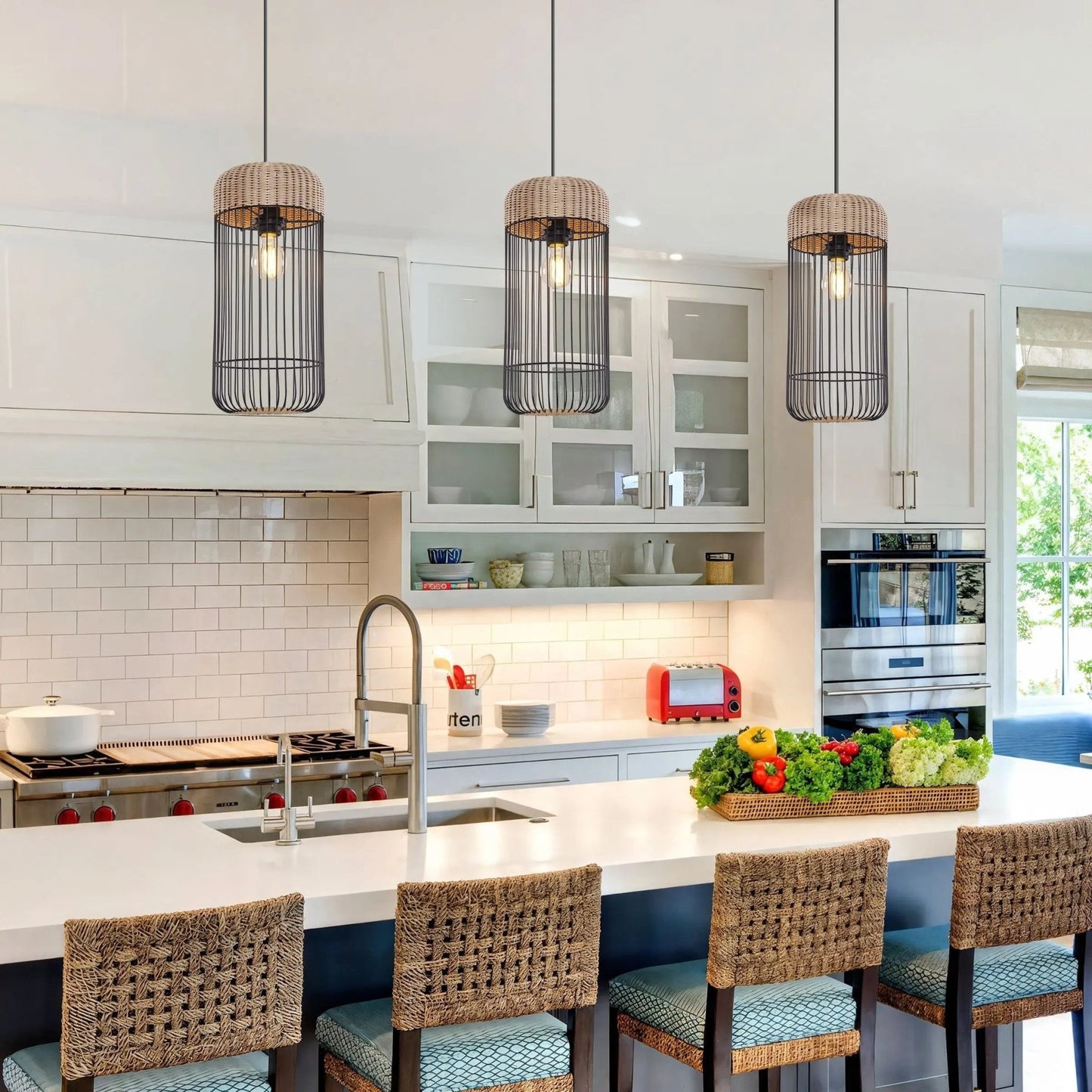 Lightsin Woven Rattan Cylinder Pendant Light for Warm and Inviting Spaces - House Comfort