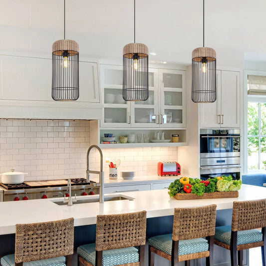 Lightsin Woven Rattan Cylinder Pendant Light for Warm and Inviting Spaces - House Comfort