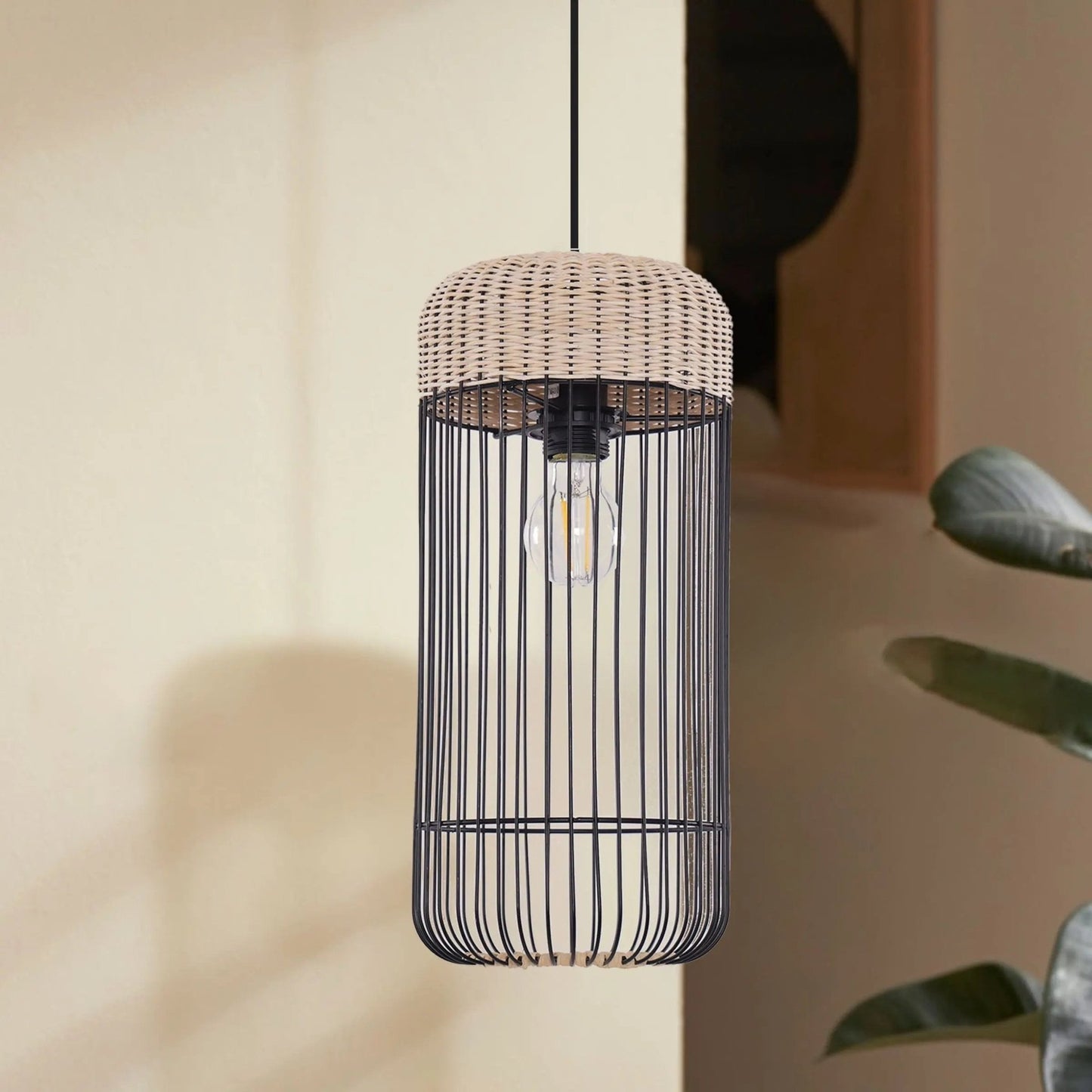 Lightsin Woven Rattan Cylinder Pendant Light for Warm and Inviting Spaces - House Comfort