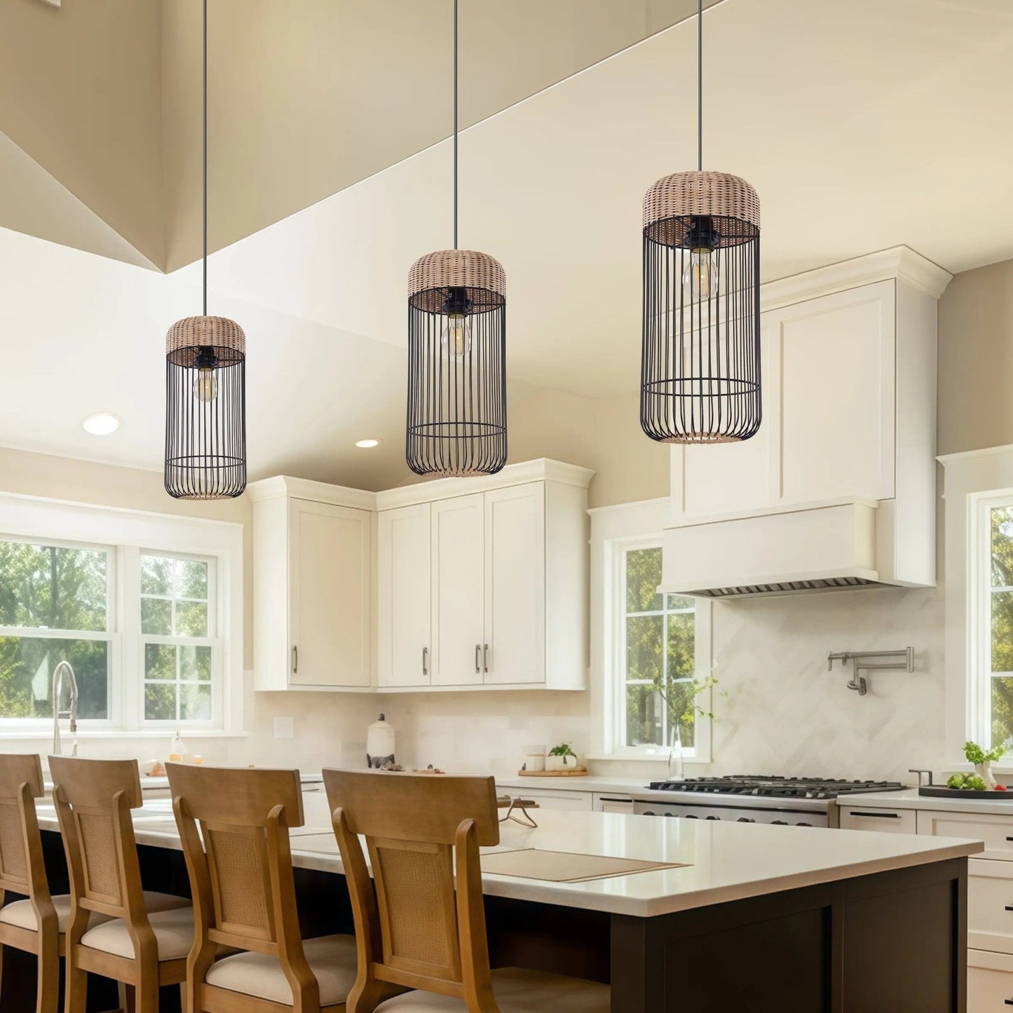Lightsin Woven Rattan Cylinder Pendant Light for Warm and Inviting Spaces - House Comfort