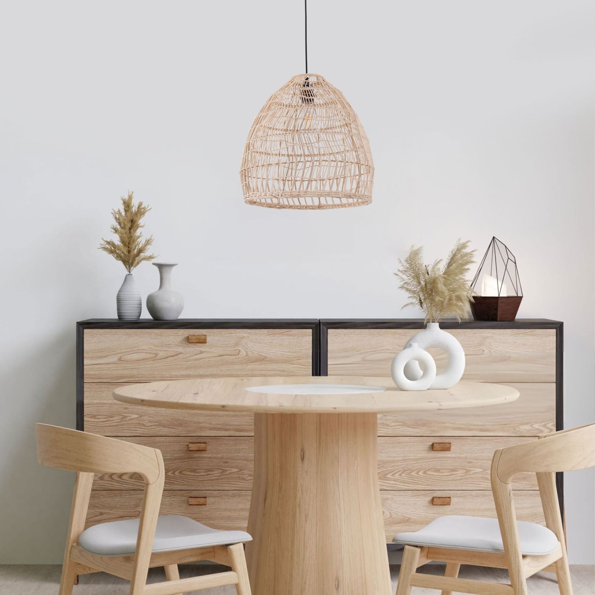 Lightsin Woven Rattan Dome Pendant Ceiling Light – Eco - Friendly Rustic Ceiling Light for Living Room, Dining, and Modern Interiors - House Comfort