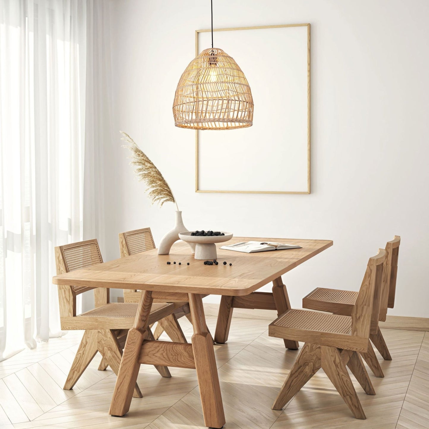 Lightsin Woven Rattan Dome Pendant Ceiling Light – Eco - Friendly Rustic Ceiling Light for Living Room, Dining, and Modern Interiors - House Comfort