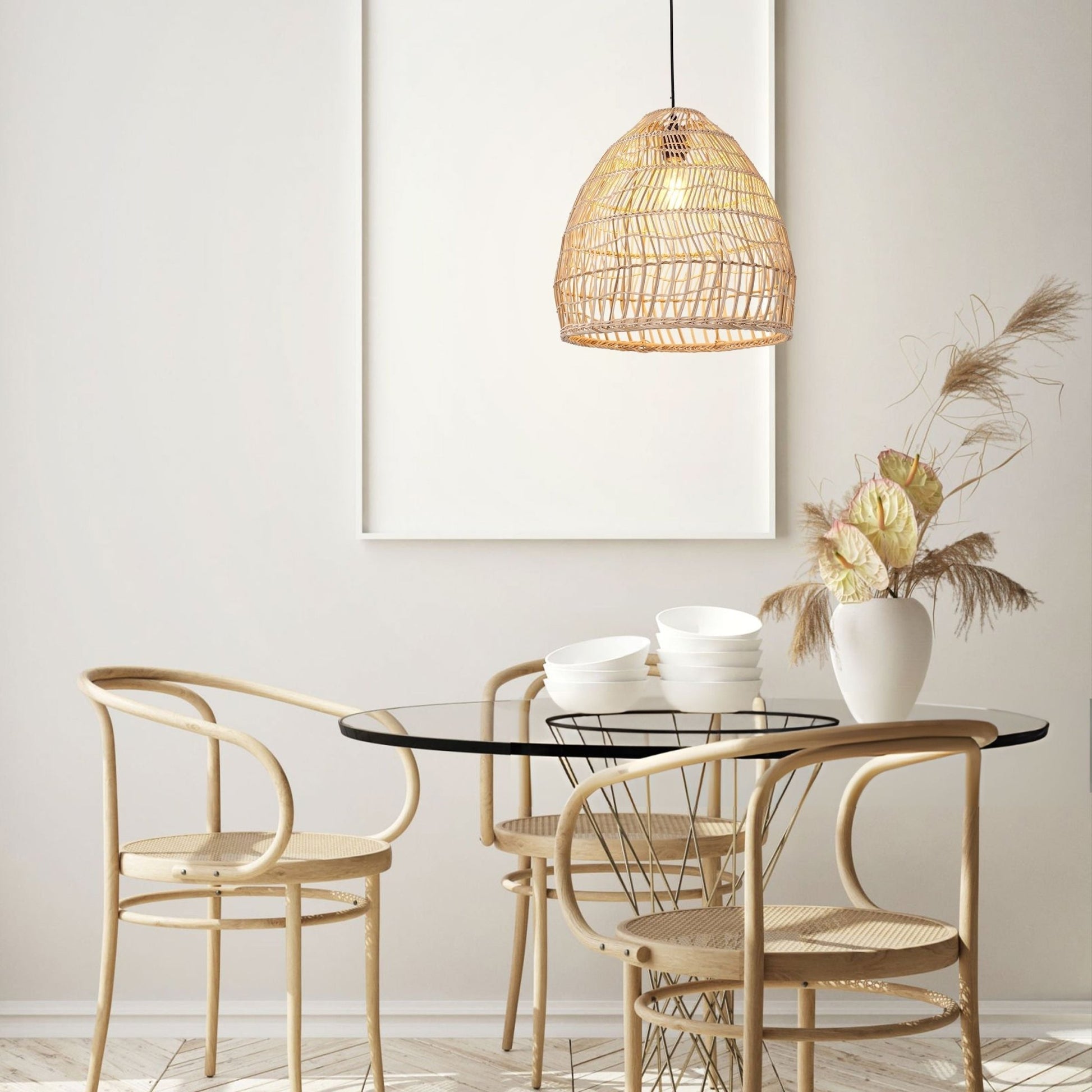 Lightsin Woven Rattan Dome Pendant Ceiling Light – Eco - Friendly Rustic Ceiling Light for Living Room, Dining, and Modern Interiors - House Comfort