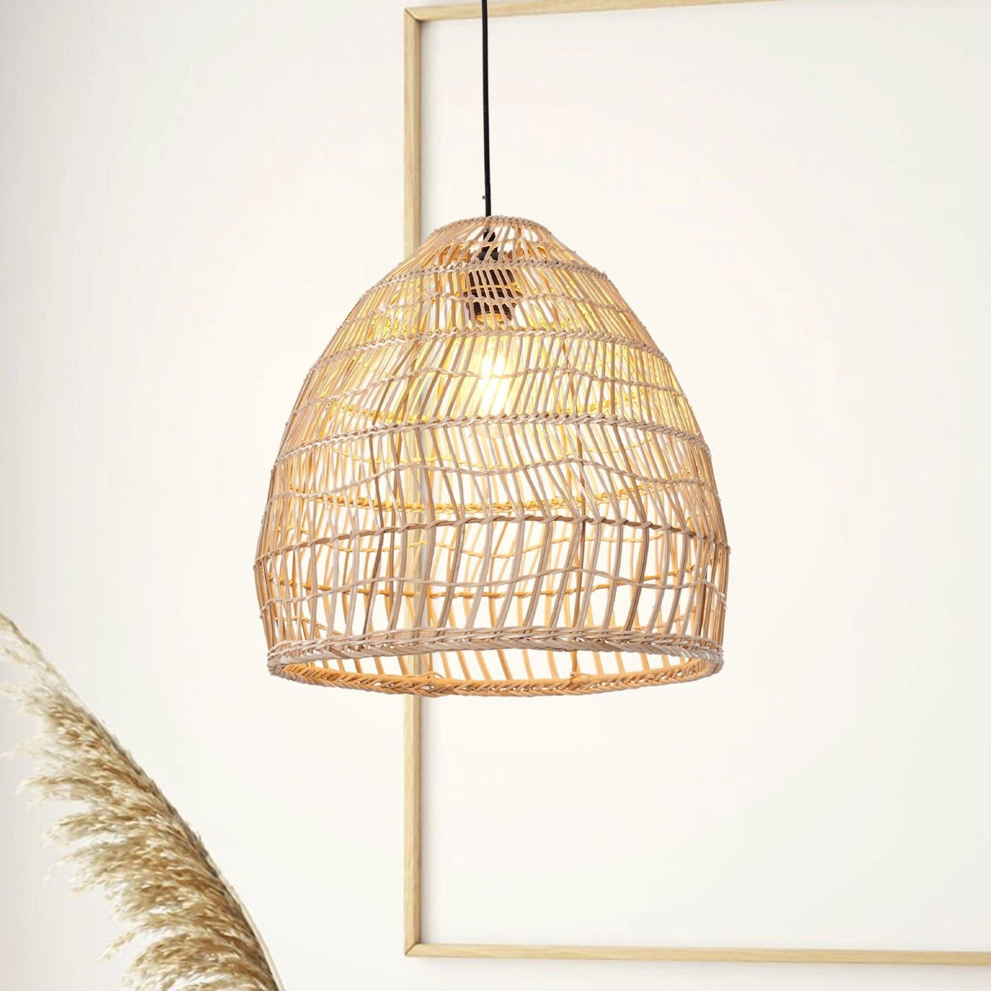 Lightsin Woven Rattan Dome Pendant Ceiling Light – Eco - Friendly Rustic Ceiling Light for Living Room, Dining, and Modern Interiors - House Comfort