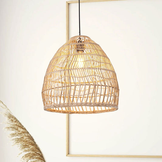 Lightsin Woven Rattan Dome Pendant Ceiling Light – Eco - Friendly Rustic Ceiling Light for Living Room, Dining, and Modern Interiors - House Comfort