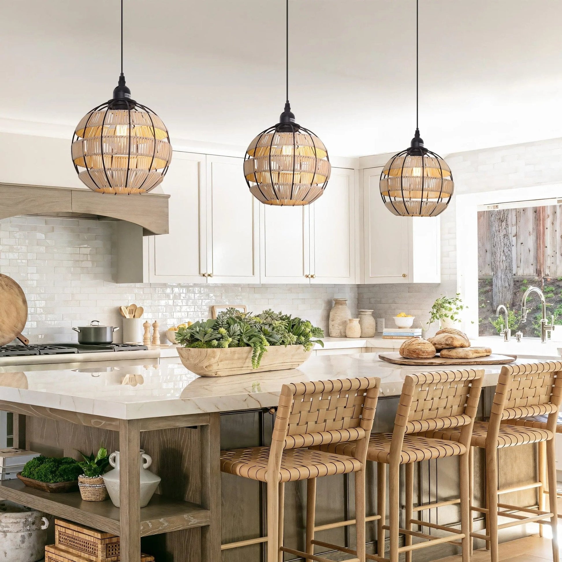 Lightsin Woven Sphere Pendant Light for Cozy Natural Elegance - House Comfort