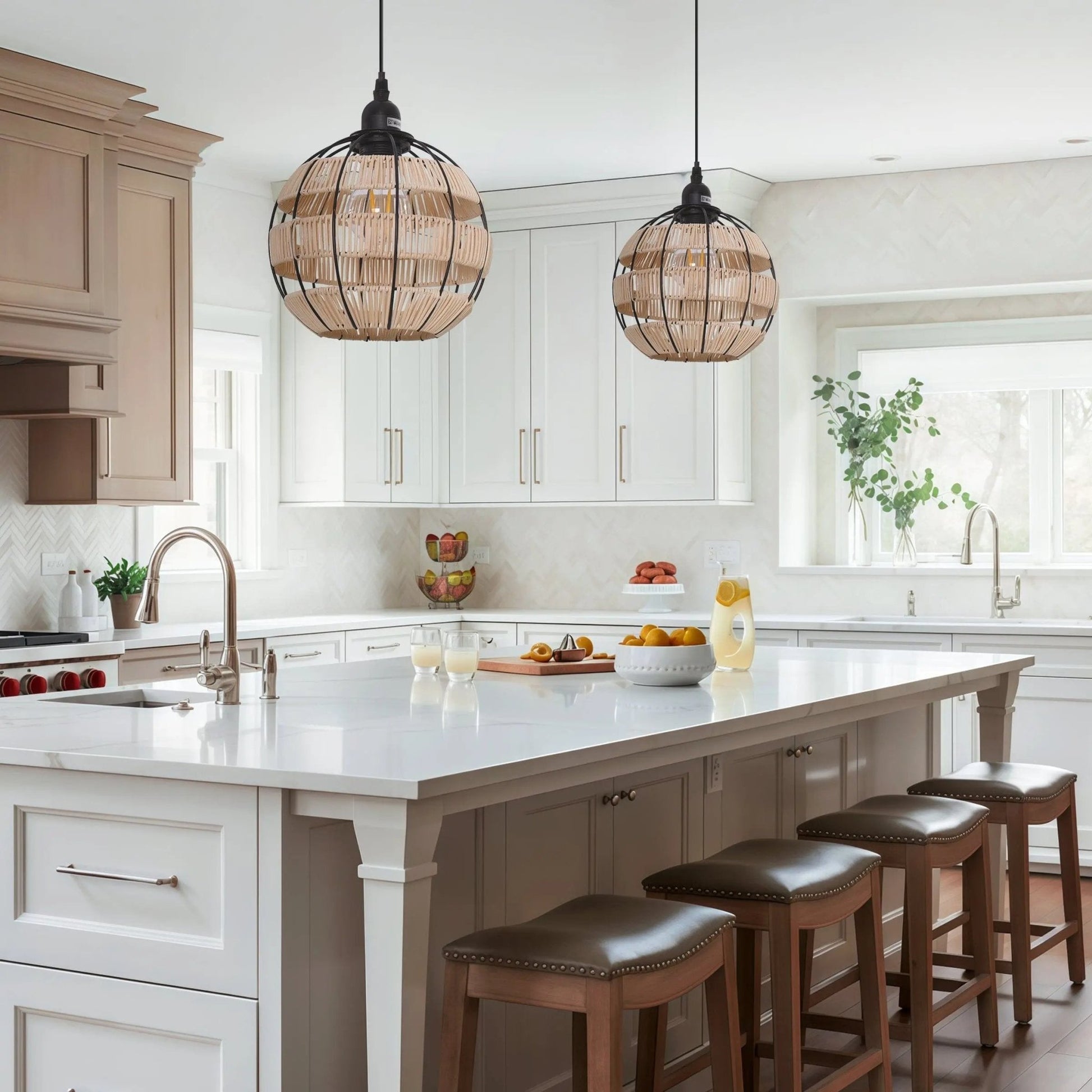 Lightsin Woven Sphere Pendant Light for Cozy Natural Elegance - House Comfort