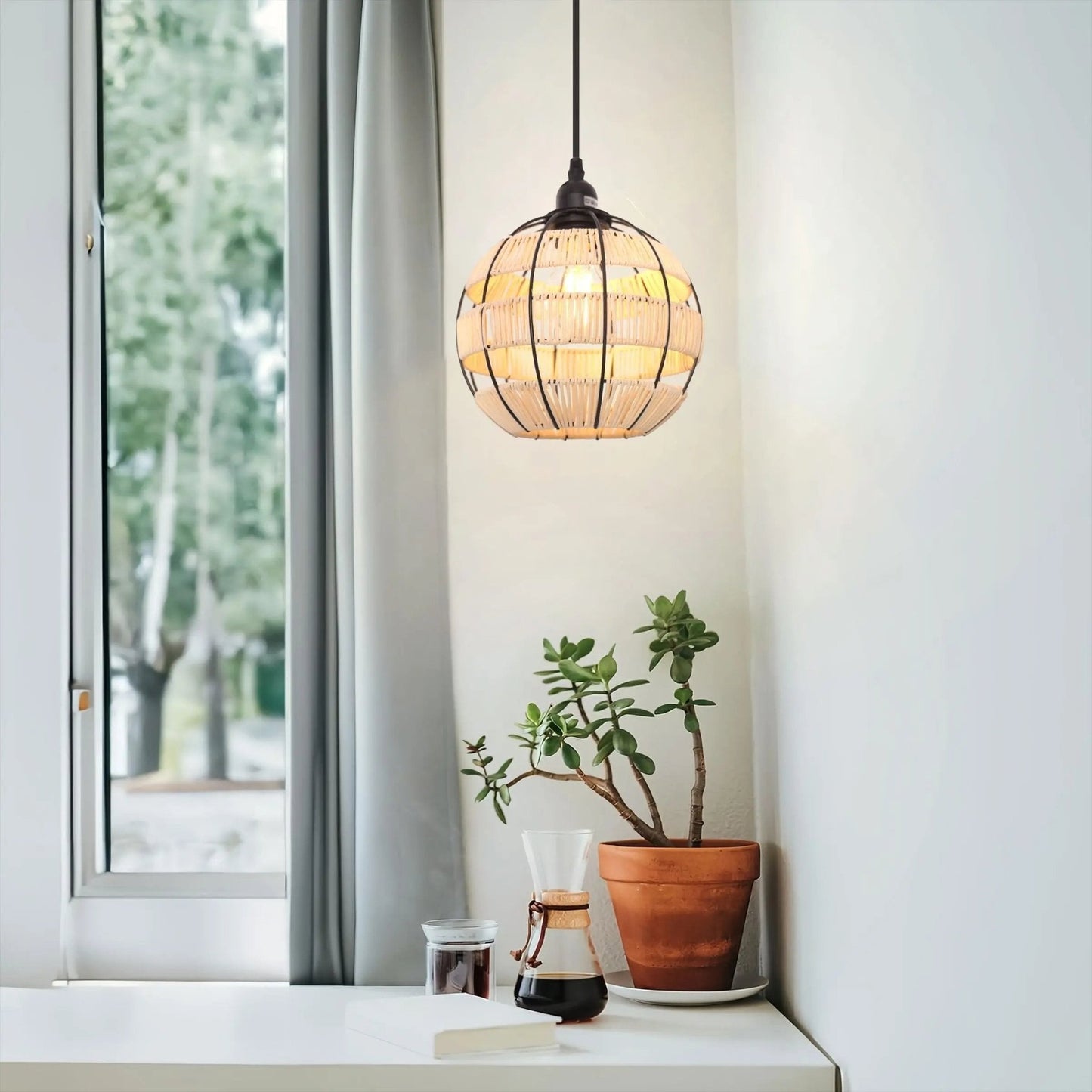 Lightsin Woven Sphere Pendant Light for Cozy Natural Elegance - House Comfort