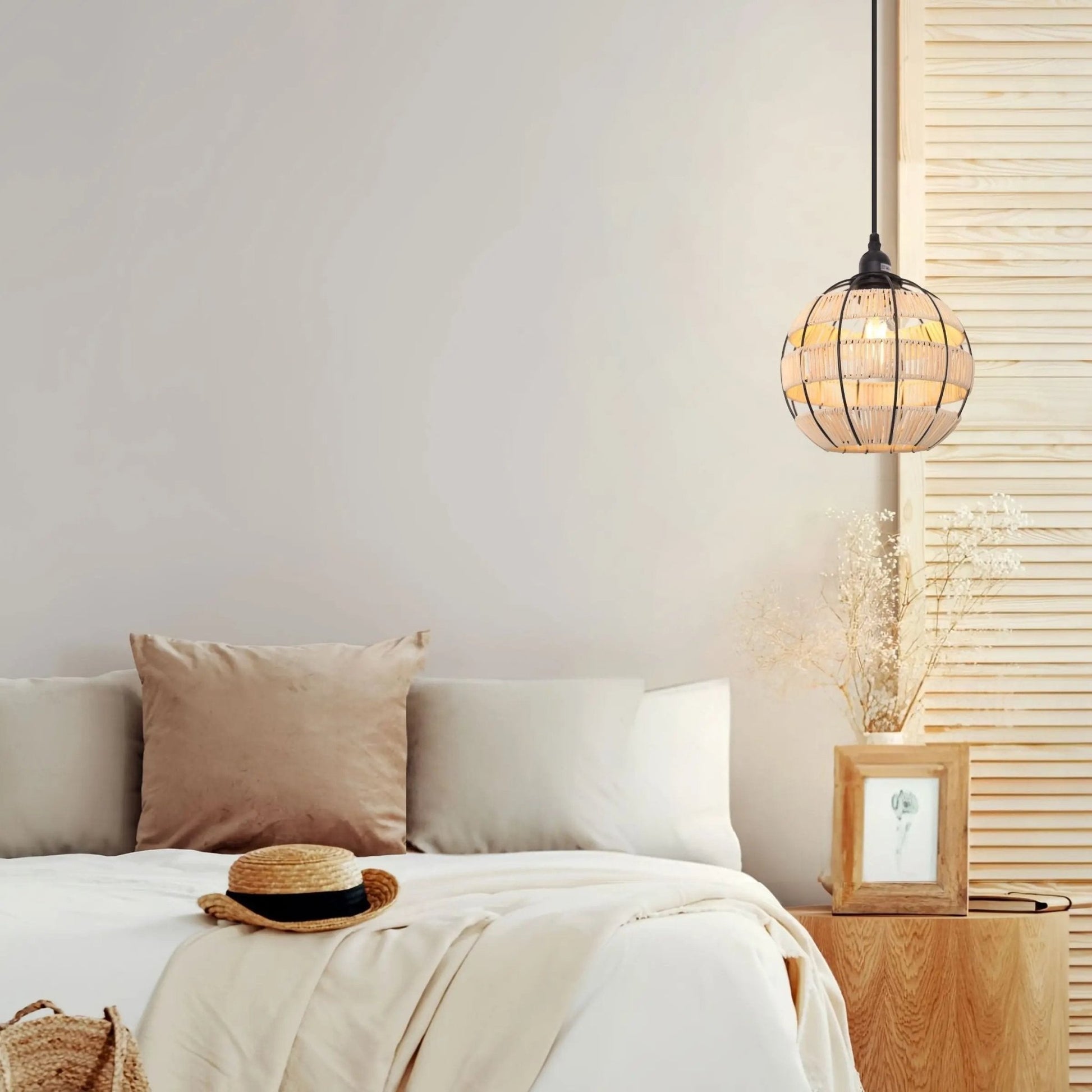 Lightsin Woven Sphere Pendant Light for Cozy Natural Elegance - House Comfort