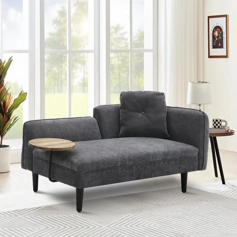Linen Chaise Lounge with Tray Table - House Comfort