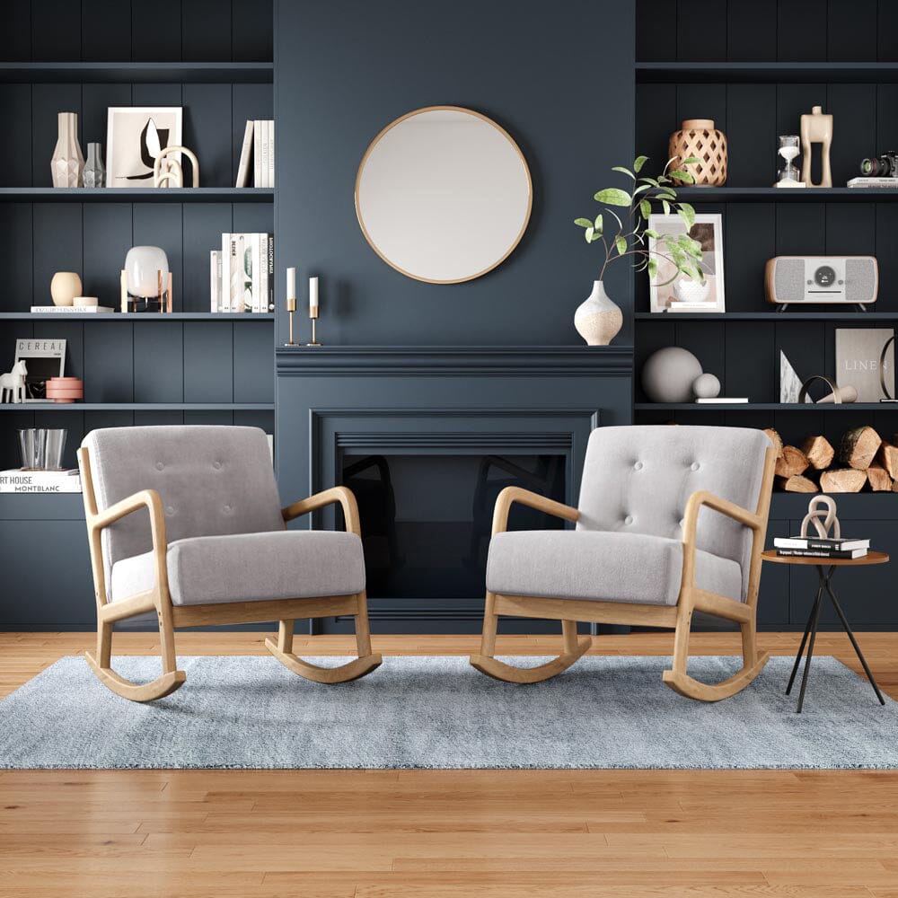 Linen Rocking Chair Upholstered Seat Lounge Chair Grey - House Comfort