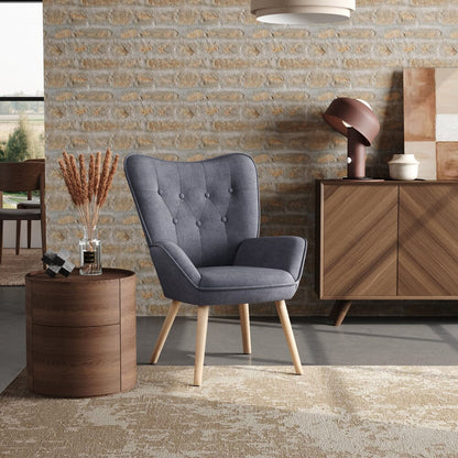 Linen Upholstered Accent Chair with Wood Legs - House Comfort