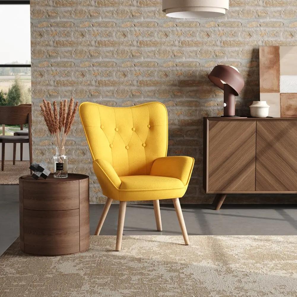 Linen Upholstered Accent Chair with Wood Legs - House Comfort
