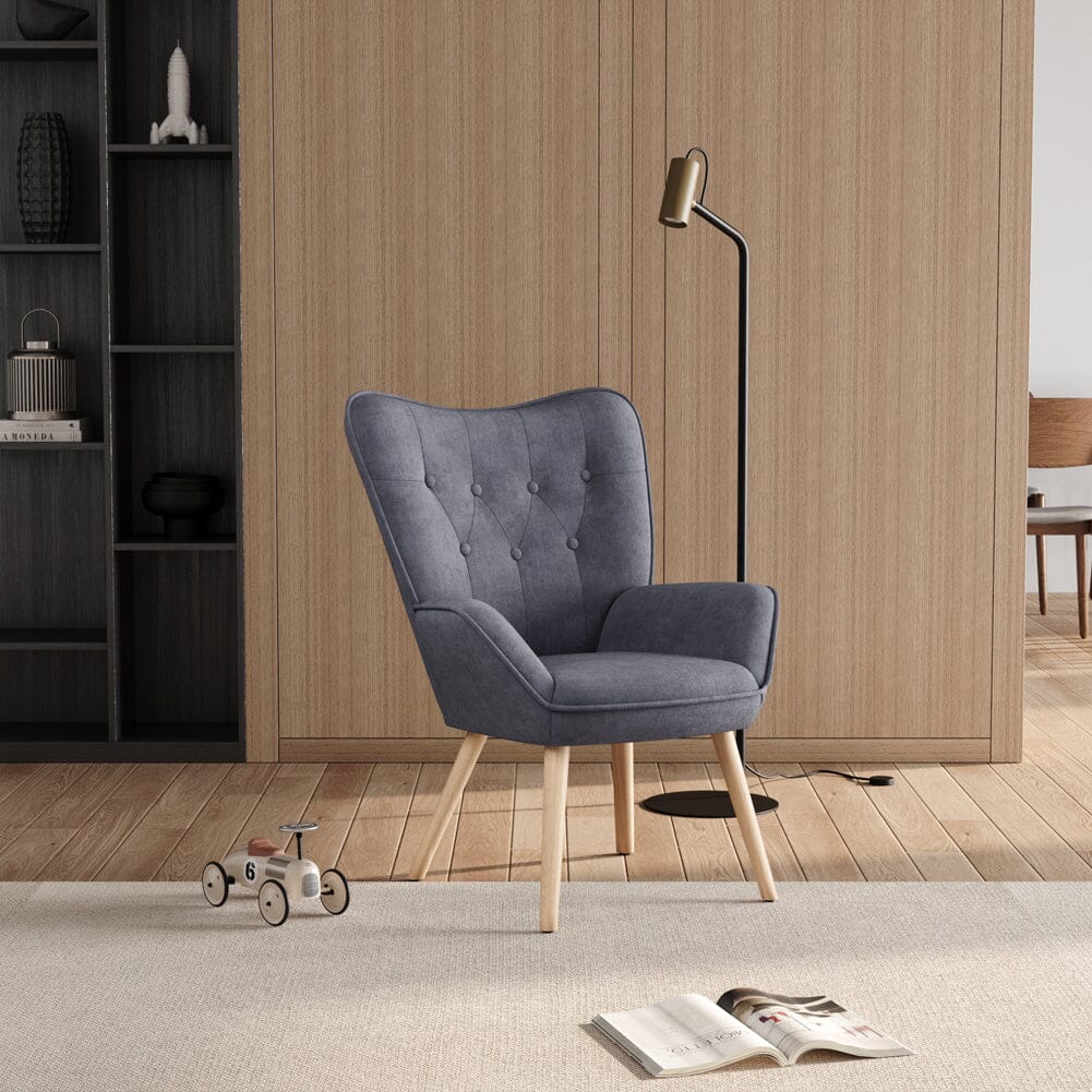 Linen Upholstered Accent Chair with Wood Legs - House Comfort