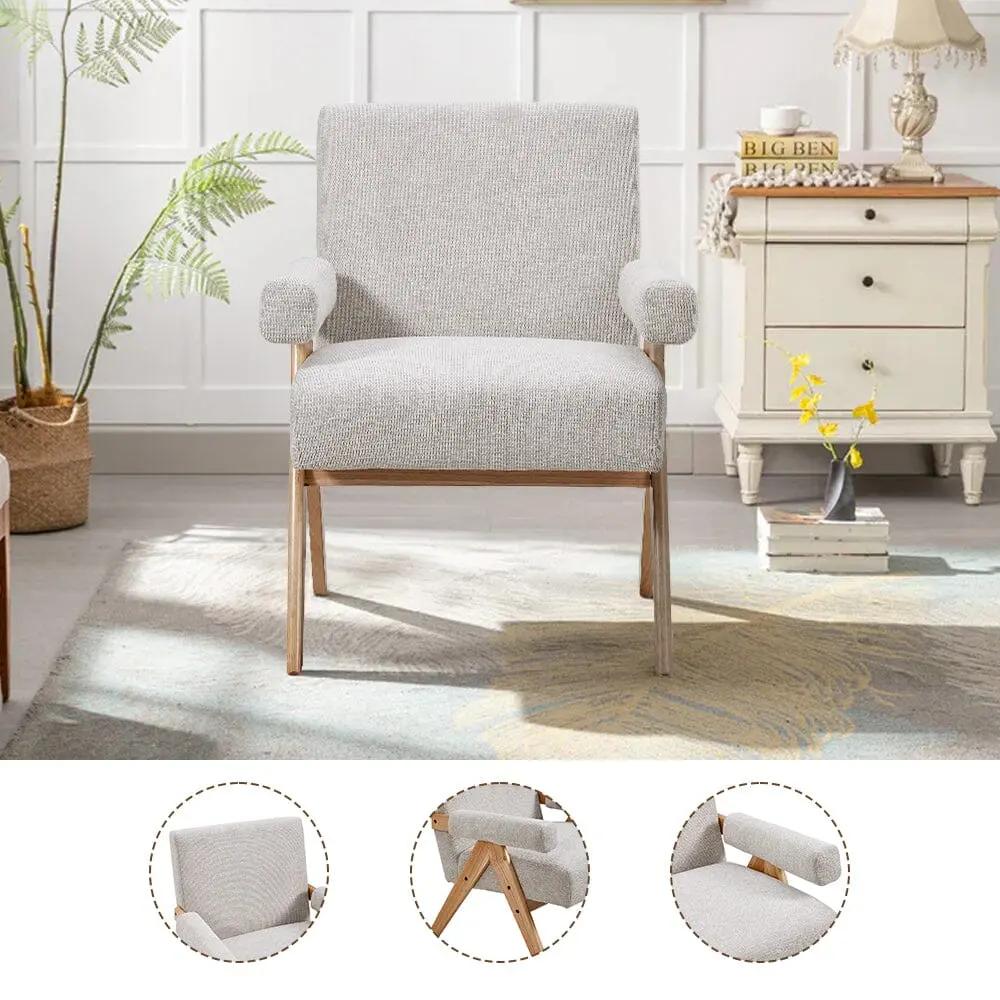 Linen Upholsteried Wooden Armchair - House Comfort