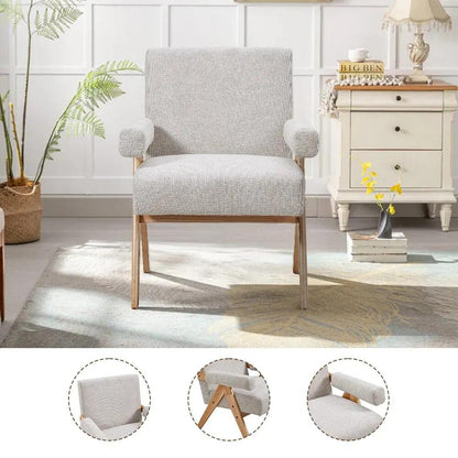 Linen Upholsteried Wooden Armchair - House Comfort