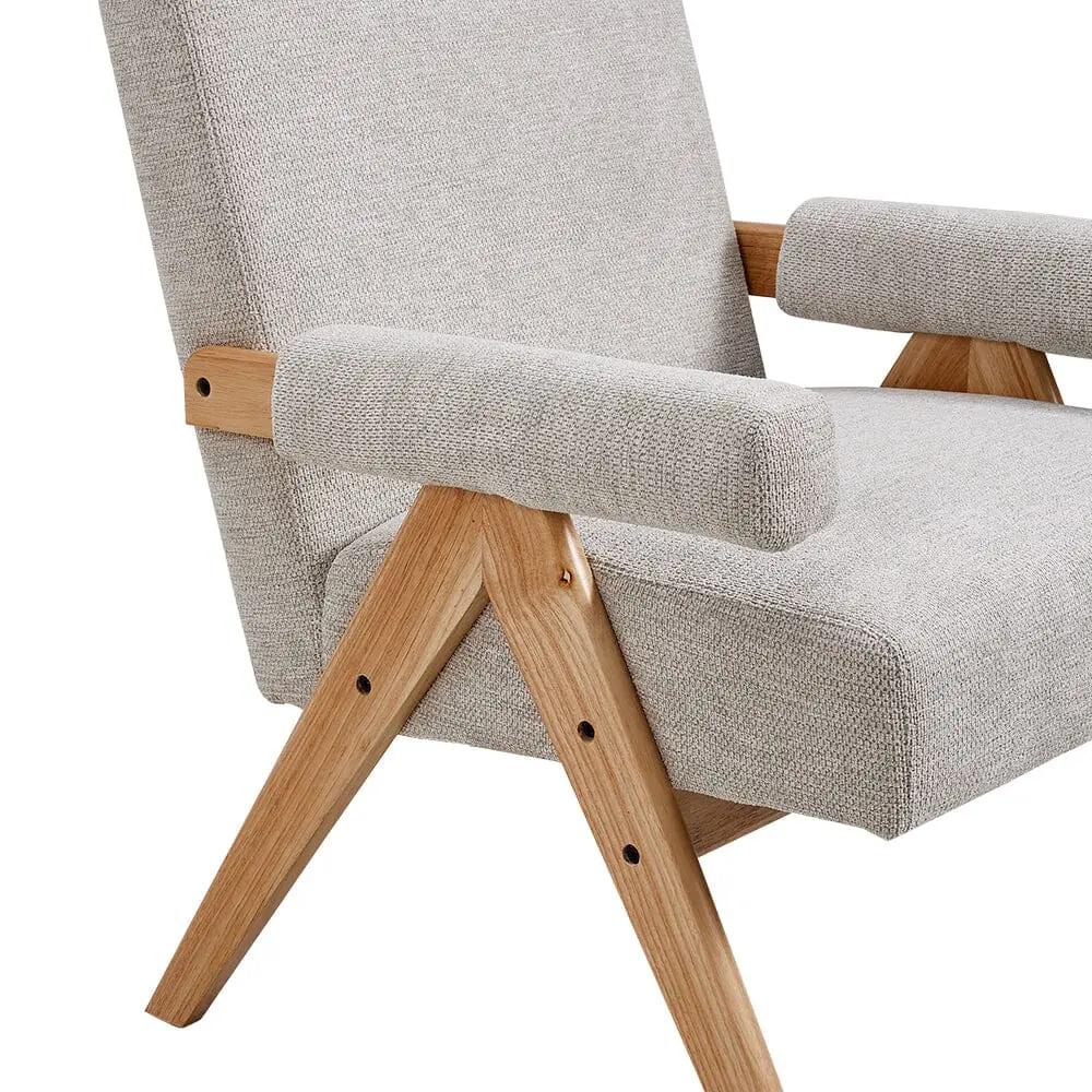 Linen Upholsteried Wooden Armchair - House Comfort