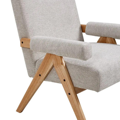 Linen Upholsteried Wooden Armchair - House Comfort
