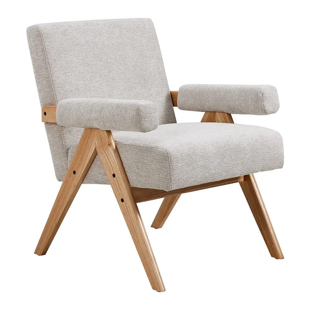 Linen Upholsteried Wooden Armchair - House Comfort
