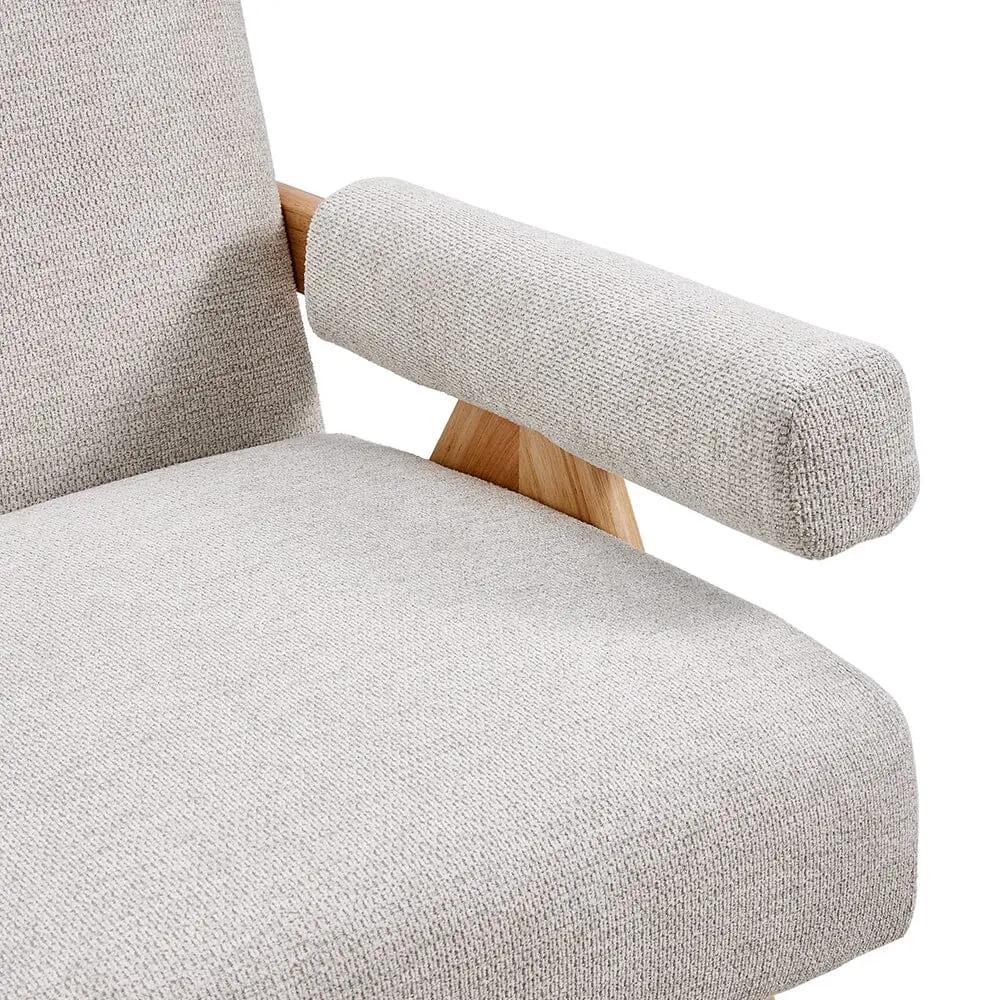 Linen Upholsteried Wooden Armchair - House Comfort