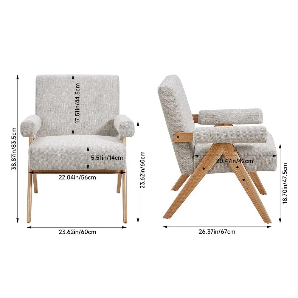 Linen Upholsteried Wooden Armchair - House Comfort