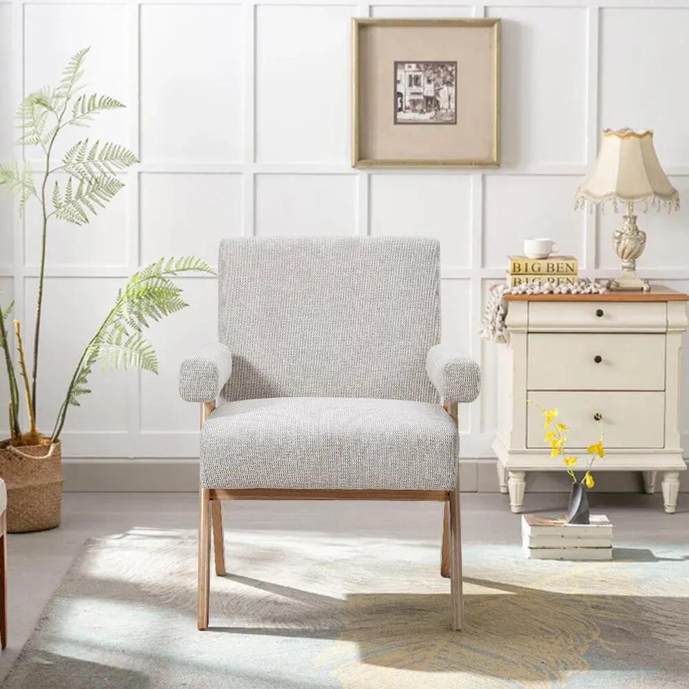 Linen Upholsteried Wooden Armchair - House Comfort