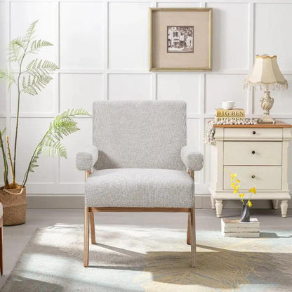 Linen Upholsteried Wooden Armchair - House Comfort