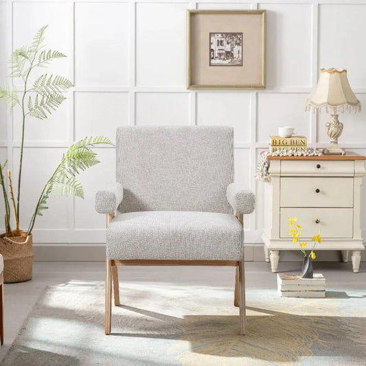 Linen Upholsteried Wooden Armchair - House Comfort